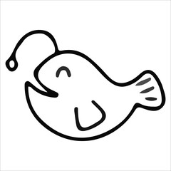 Fish doodle icon illustration, suitable for icon, logo, sticker pack and graphic design elements