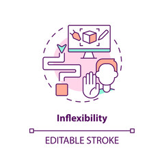 Inflexibility concept icon. Customers demands problems. Supply chain challenge abstract idea thin line illustration. Isolated outline drawing. Editable stroke. Arial, Myriad Pro-Bold fonts used