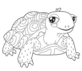 Simple children's coloring book cute desert animal character turtle