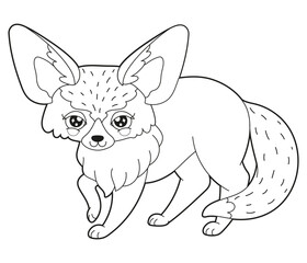 Simple children's coloring book cute desert animal character fox fennec,