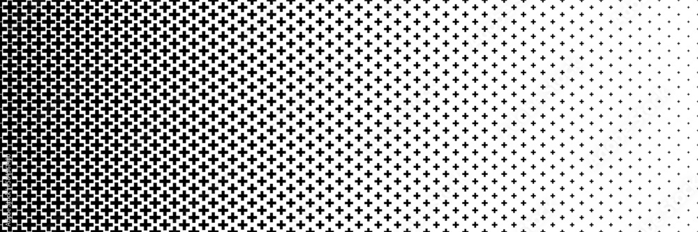 Poster horizontal black halftone of cross and plus design for pattern and background.