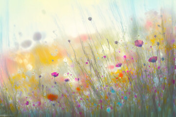 Fototapeta na wymiar Colorful abstract flower meadow watercolor illustration