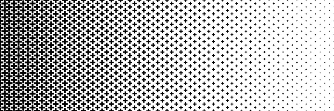 horizontal black halftone of cross and plus design for pattern and background.