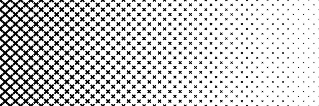 horizontal black halftone of cross and plus design for pattern and background.