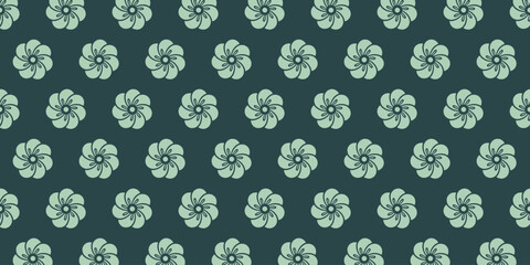 Minimalistic vector seamless pattern with small turquoise flowers on a dark background for textiles, wrapping paper, tableware, covers, backgrounds