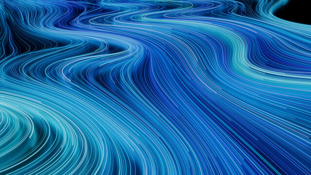 Colorful Neon Background with Blue, Purple and Turquoise Swirls. 3D Render.