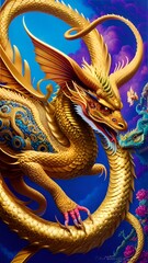 Obraz premium A fantastic fairy-tale dragon. Generated by AI. The theme of the Chinese New Year of astrology and horoscopes. Fantasy style