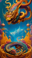 Obraz premium A fantastic fairy-tale dragon. Generated by AI. The theme of the Chinese New Year of astrology and horoscopes. Fantasy style