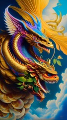 Obraz premium A fantastic fairy-tale dragon. Generated by AI. The theme of the Chinese New Year of astrology and horoscopes. Fantasy style