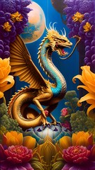 Obraz premium A fantastic fairy-tale dragon. Generated by AI. The theme of the Chinese New Year of astrology and horoscopes. Fantasy style