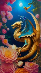 Fototapeta premium A fantastic fairy-tale dragon. Generated by AI. The theme of the Chinese New Year of astrology and horoscopes. Fantasy style