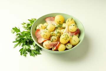 Concept of tasty food with boiled young potatoes