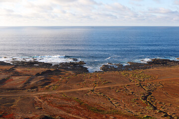 Scenery of ocean shore . Ocean coast with walking path 