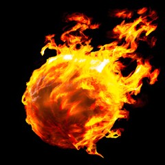 ball of fire on black background. glowing magma sphere. fireball. large sphere of red energy. fantasy game spell icon. Generative AI.