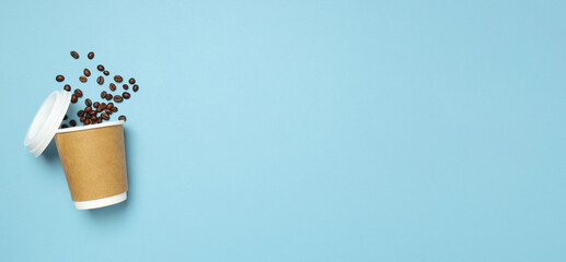 Blank paper cup, composition for delivery and take away concept, space for text