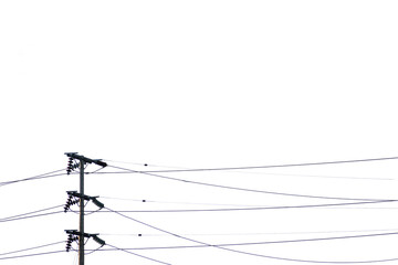 Isolated electric pole and wires on a blank background
