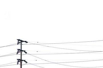 Isolated electric pole and wires on a blank background