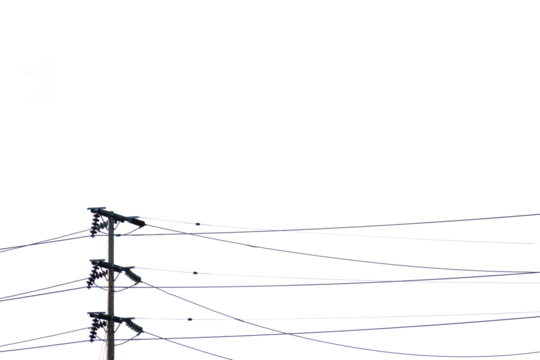Isolated electric pole and wires on a blank background