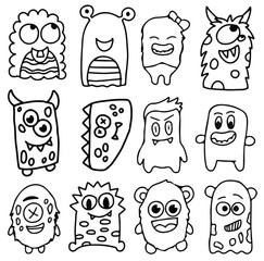 Monster doodle icon set vector illustration, suitable for sticker pack, logo, icon and graphic design elements