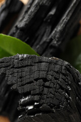 Natural wood or hardwood charcoal, close up