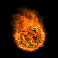 ball of fire on black background. glowing magma sphere. fireball. large sphere of red energy. fantasy game spell icon. Generative AI.