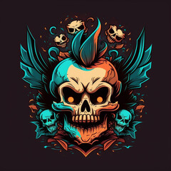 Halloween skull character, halloween character, T-shirt design.