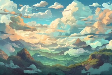 Fototapeta na wymiar A sky landscape with breathtaking clouds in a digital painting. Generative AI