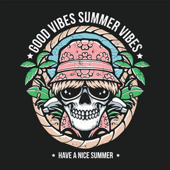 summer skull on beach wearing sunglasses