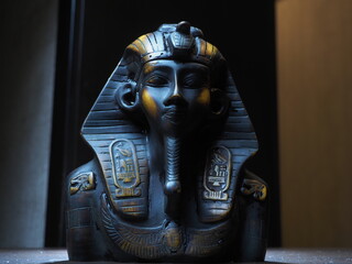 figurine of the Egyptian pharaoh from ebony on a dark background