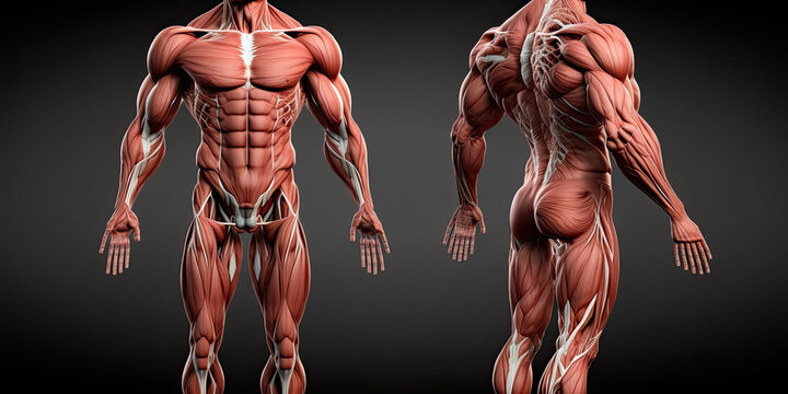 Male Muscular System Anatomy, human body - Generative AI