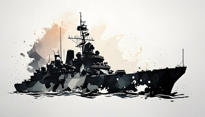Battleship colorful illustration. Generative AI