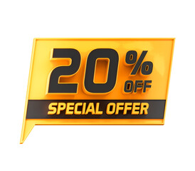 Special offer 20 percent off 3d promotion banner cutout