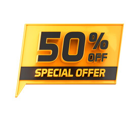 Special offer 50 percent off 3d promotion banner