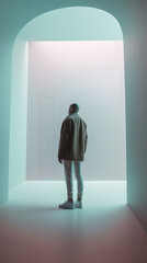 Obraz premium Altered state of mind in a minimalist environment with soft and calming light created using generative ai