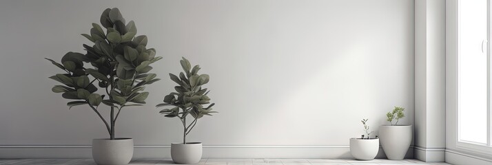 Serene Space  Minimalistic Interior with Potted Plant, Generative AI