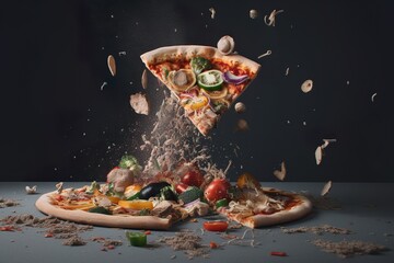 Naklejka na ściany i meble Pizza vegetables explosion