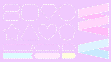 かわいい白破線のリボン図形セット⭐︎