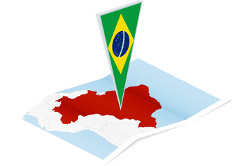 Brazil map with triangular flag in Isometric style