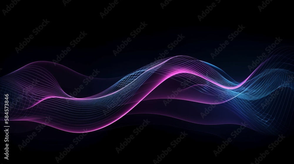 Poster dark abstract background with glowing wave. shiny moving lines design element. modern purple blue gr
