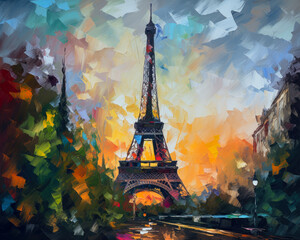 the Eiffel tower, abstract impressionism style illustration. ai generative