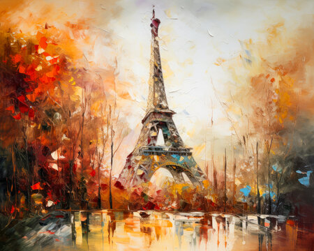 the Eiffel tower, abstract impressionism style illustration. ai generative