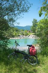bike beside turquoise Isar river, route from Bad Tolz to Lenggries