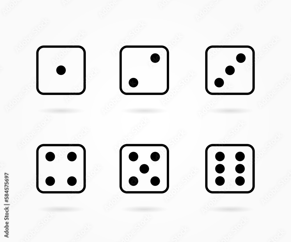 Poster dice icon set. dice in a linear design from one to six. vector illustration.
