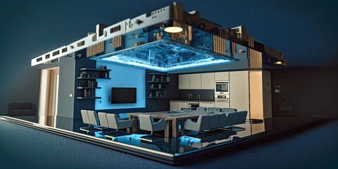 Fototapeta premium A motherboard with a smart home automation icon, smart home technology - Generative AI