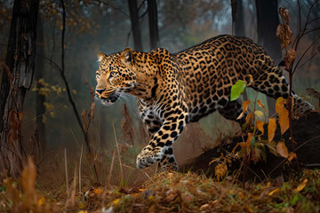 amur leopard in forest, generated AI, generated, AI