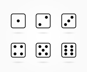 Dice icons set. Dice in a linear design from one to six. Vector illustration.