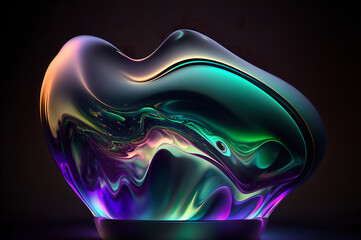 Fototapeta na wymiar holographic iridescent neon curved wave in motion dark background, made by Ai