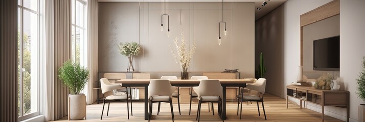 Contemporary Dining Space in Modern Apartment, Generative AI
