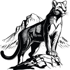 Mountain Lion Logo Monochrome Design Style
 - obrazy, fototapety, plakaty