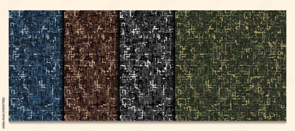 Aufkleber set os seamless camouflage patterns with small abstract shapes. dense composition. good for apparel,